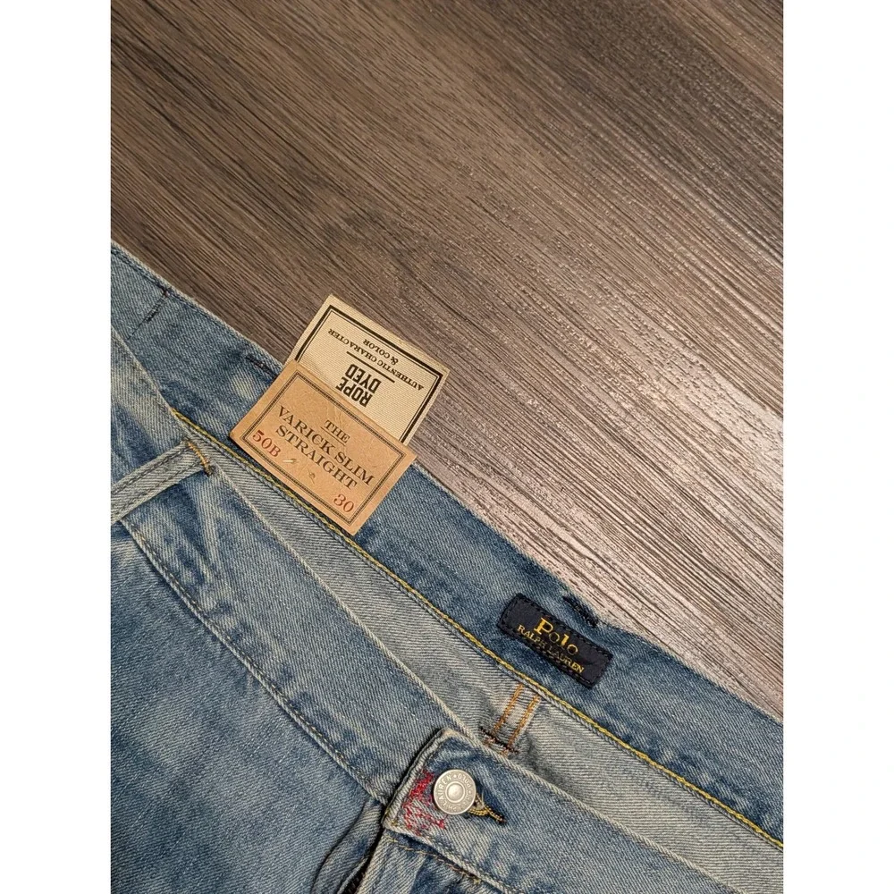 Polo Ralph Lauren Varick Slim Straight Patchwork Bandana Distressed Jeans 50Bx30